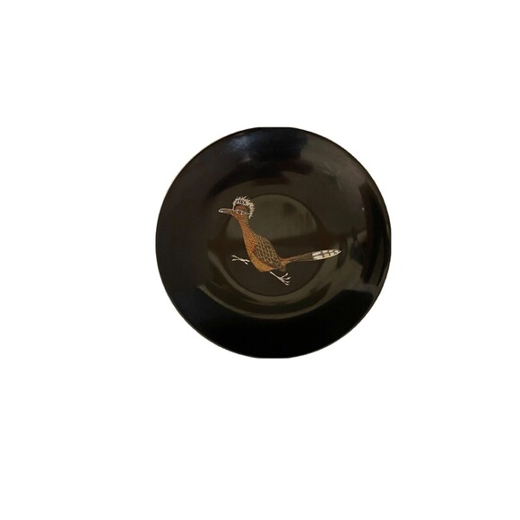Vintage Couroc of Monterey CA Roadrunner Inlaid Serving Bowl Black Resin MCM 8" - Picture 3 of 7